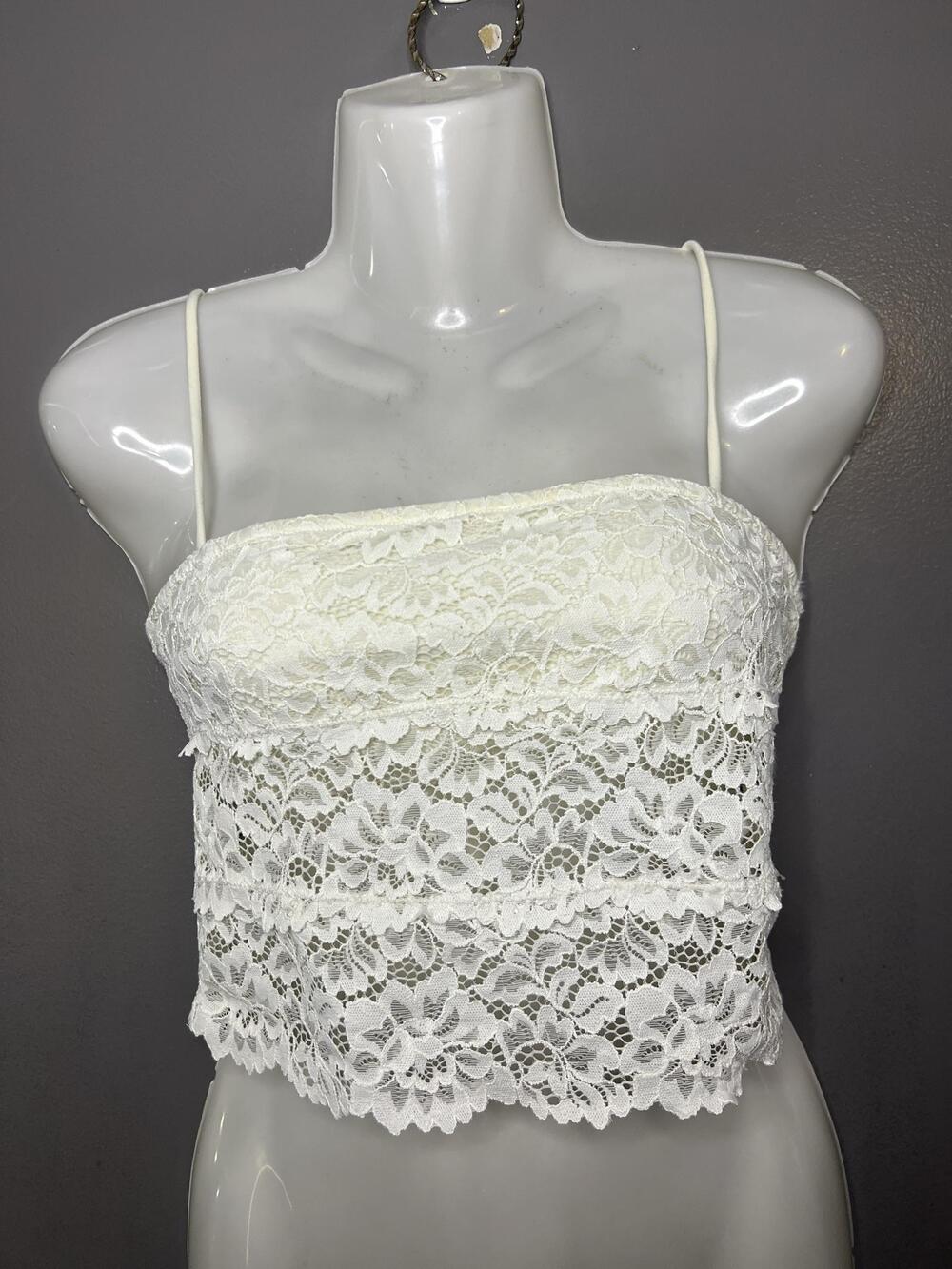Out From Under Tank Top Womens Medium White Lace Floral Crop Cami Summer